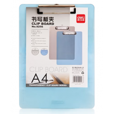 得力(deli)书写板夹 金属强力夹塑料菜单夹 多功能写字垫板 办公用品 9256（A4塑料板夹 透明蓝）